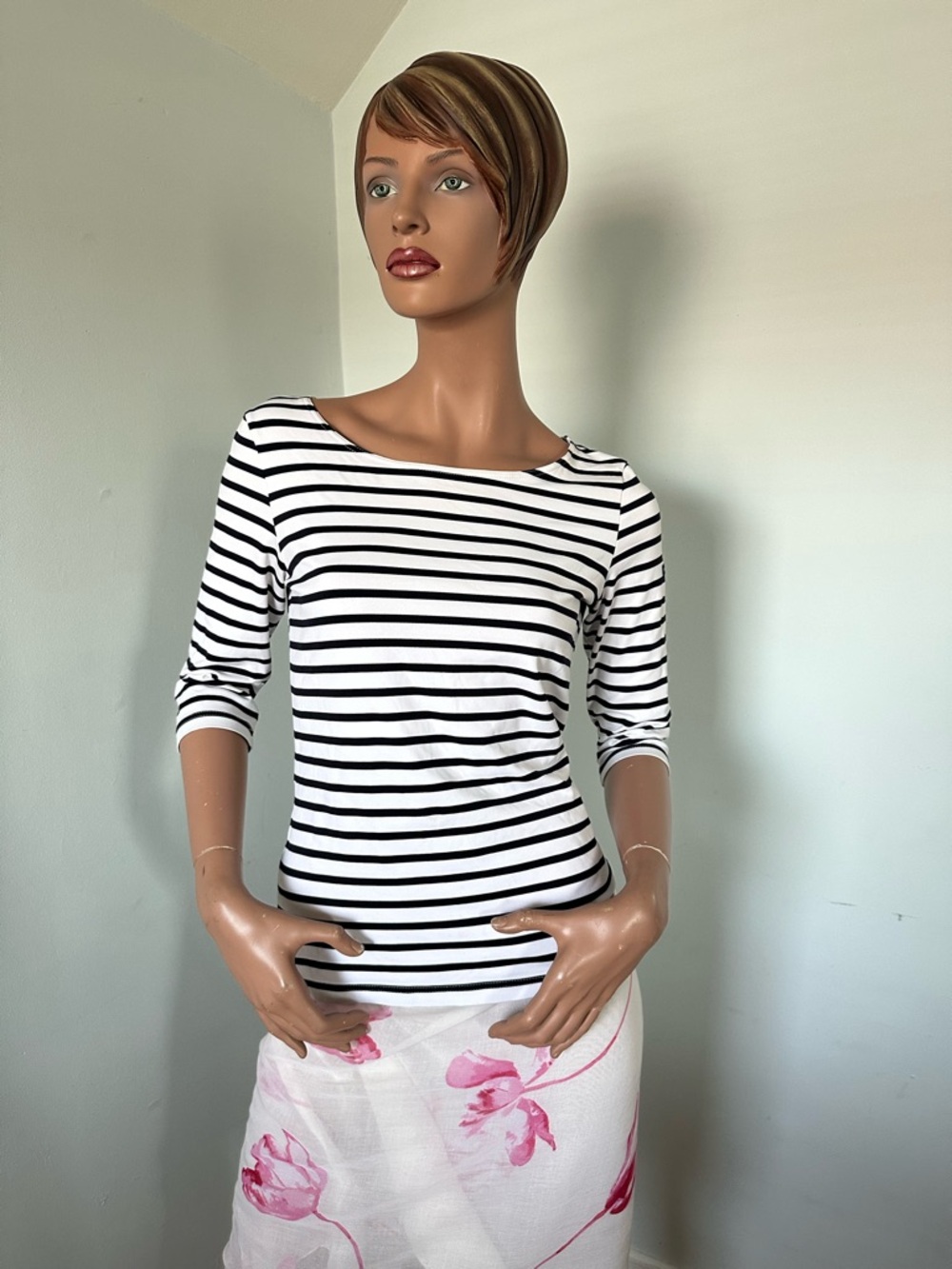 Saint James Garde-Cote III Black & White Striped 3/4 Sleeve Breton - Picture 7 of 13